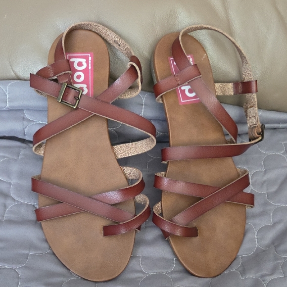 pop Shoes - pop Brown Multi-Strap Ankle Buckle Sandals